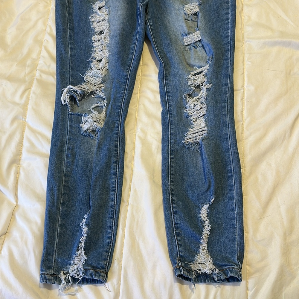 High Rise Blue Distressed Jeans - Picture 2 of 4